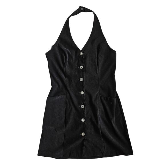 Alyn Paige Dresses & Skirts - Y2k 90's Mini Halter Dress Black Whimsigoth Button Front - Women's Size 12